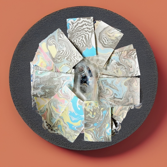 Hand Marbled Suminagashi Abstract Water Color Paper, 37 Originals in Cellophane - Picture 4 of 4